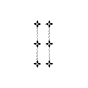 BOUCLES D'OREILLES TIGE ACIER 3 FLEURS RÉSINE NOIRE