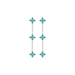 BOUCLES D'OREILLES TIGE ACIER 3 FLEURS RÉSINE TURQUOISE