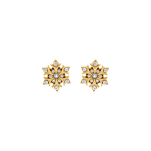 BOUCLES D'OREILLES TIGE ACIER DORÉ FLOCON DE NEIGE 11MM OXYDE BLANCS SERTIS