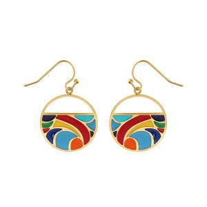 BOUCLES D'OREILLES ACIER DORÉ JAUNE STELLA MIA  RÉSINE MULTICOULEUR