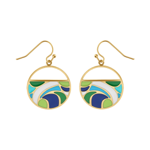 BOUCLES D'OREILLES ACIER DORÉ JAUNE STELLA MIA  RÉSINE VERTE ET BLEU