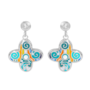 BOUCLES D'OREILLES TIGE ACIER STELLA MIA FORME FLEUR 16MM RÉSINE MULTI COULEUR