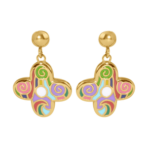 BOUCLES D'OREILLES TIGE ACIER DORÉ STELLA MIA FORME FLEUR 16MM RÉSINE MULTI COULEUR