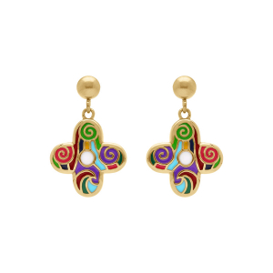 BOUCLES D'OREILLES TIGE ACIER DORÉ STELLA MIA FORME FLEUR 16MM RÉSINE MULTI COULEUR