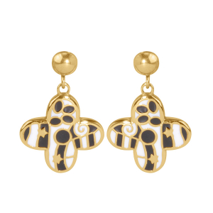 BOUCLES D'OREILLES TIGE ACIER DORÉ STELLA MIA FORME FLEUR 16MM RÉSINE BLANCHE ET NOIRE