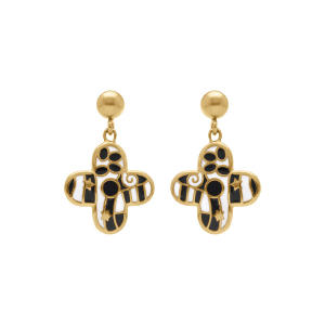 BOUCLES D'OREILLES TIGE ACIER DORÉ STELLA MIA FORME FLEUR 16MM RÉSINE BLANCHE ET NOIRE