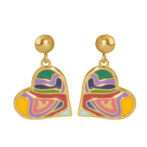BOUCLES D'OREILLES TIGE ACIER DORÉ STELLA MIA FORME COEUR 15MM RÉSINE MULTI COULEUR