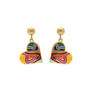 BOUCLES D'OREILLES TIGE ACIER DORÉ STELLA MIA FORME COEUR 15MM RÉSINE MULTI COULEUR