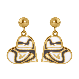 BOUCLES D'OREILLES TIGE ACIER DORÉ STELLA MIA FORME COEUR 15MM RÉSINE BLANCHE ET NOIRE