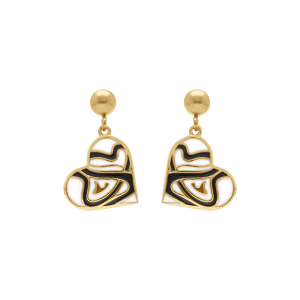 BOUCLES D'OREILLES TIGE ACIER DORÉ STELLA MIA FORME COEUR 15MM RÉSINE BLANCHE ET NOIRE