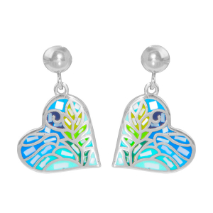 BOUCLES D'OREILLES TIGE ACIER STELLA MIA FORME COEUR 15MM RÉSINE TON PASTEL BLEU ET VERT