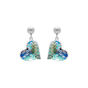 BOUCLES D'OREILLES TIGE ACIER STELLA MIA FORME COEUR 15MM RÉSINE TON PASTEL BLEU ET VERT