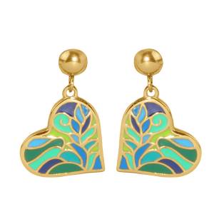 BOUCLES D'OREILLES TIGE ACIER DORÉ STELLA MIA FORME COEUR 25MM RÉSINE TON PASTEL BLEU ET VERT