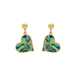 BOUCLES D'OREILLES TIGE ACIER DORÉ STELLA MIA FORME COEUR 25MM RÉSINE TON PASTEL BLEU ET VERT