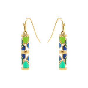 BOUCLES D'OREILLES ACIER DORÉ STELLA MIA FORME TUBE 25MM X 5MM RÉSINE VERT ET BLEU