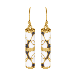 BOUCLES D'OREILLES ACIER DORÉ STELLA MIA FORME TUBE 25MM X 5MM RÉSINE BLANCHE ET NOIRE