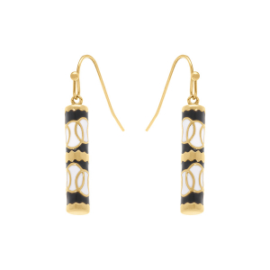 BOUCLES D'OREILLES ACIER DORÉ STELLA MIA FORME TUBE 25MM X 5MM RÉSINE BLANCHE ET NOIRE