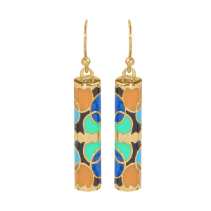 BOUCLES D'OREILLES ACIER DORÉ STELLA MIA FORME TUBE 25MM X 5MM MOTIF ROND RÉSINE MULTI COULEUR