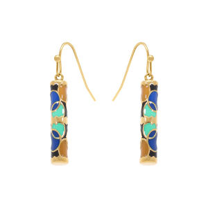 BOUCLES D'OREILLES ACIER DORÉ STELLA MIA FORME TUBE 25MM X 5MM MOTIF ROND RÉSINE MULTI COULEUR
