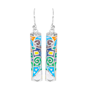 BOUCLES D'OREILLES ACIER DORÉ STELLA MIA FORME TUBE 25MM X 5MM MOTIF SPIRALE RÉSINE MULTI COULEUR