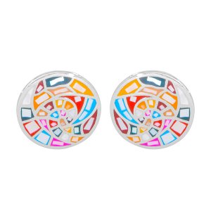 BOUCLES D'OREILLES ACIER TIGE STELLA MIA RONDE 15MM RÉSINE MULTI COULEUR