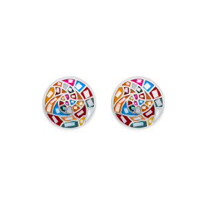 BOUCLES D'OREILLES ACIER TIGE STELLA MIA RONDE 15MM RÉSINE MULTI COULEUR