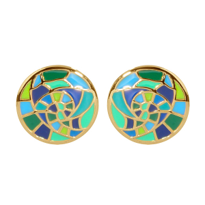 BOUCLES D'OREILLES ACIER DORÉ TIGE STELLA MIA RONDE 15MM RÉSINE BLEU ET VERT