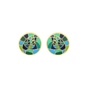 BOUCLES D'OREILLES ACIER DORÉ TIGE STELLA MIA RONDE 15MM RÉSINE BLEU ET VERT