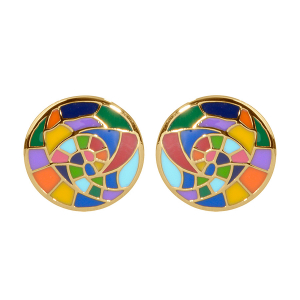 BOUCLES D'OREILLES TIGE ACIER DORÉ STELLA MIA RONDE 15MM RÉSINE MULTI COULEUR