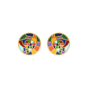 BOUCLES D'OREILLES TIGE ACIER DORÉ STELLA MIA RONDE 15MM RÉSINE MULTI COULEUR