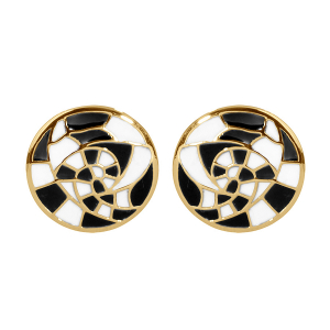 BOUCLES D'OREILLES ACIER DORÉ TIGE STELLA MIA RONDE 15MM RÉSINE BLANCHE ET NOIRE