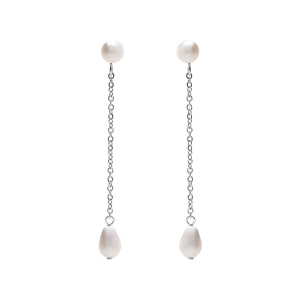 BOUCLES D'OREILLES TIGE ACIER PENDANTE AVEC PERLES DE CULTURE D'EAU DOUCE