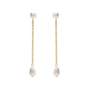 BOUCLES D'OREILLES TIGE ACIER ET PVD DORÉ PENDANTE AVEC PERLES DE CULTURE D'EAU DOUCE