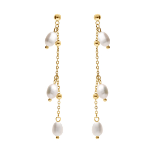 BOUCLES D'OREILLES TIGE ACIER ET PVD DORÉ  ET PERLES DE CULTURE D'EAU DOUCE