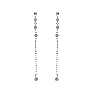 BOUCLES D'OREILLES TIGE ACIER PENDANTE AVEC OXYDES BLANCS SERTIS CLOS