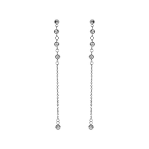 BOUCLES D'OREILLES TIGE ACIER PENDANTE AVEC OXYDES BLANCS SERTIS CLOS