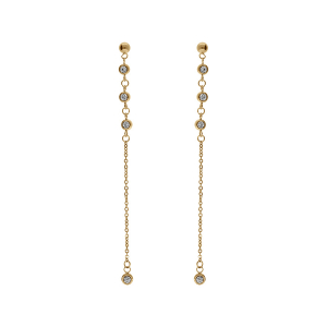 BOUCLES D'OREILLES TIGE ACIER ET PVD JAUNE PENDANTE AVEC OXYDES BLANCS SERTIS CLOS