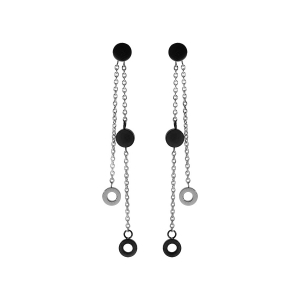BOUCLES D'OREILLES TIGE ACIER 2 CHAINETTE AVEC PASTILLES PVD NOIR