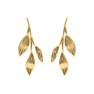 BOUCLES D'OREILLES TIGE ACIER DORÉ PENDANTE FEUILLAGE
