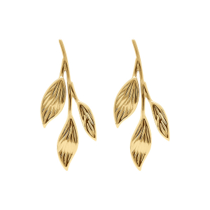 BOUCLES D'OREILLES TIGE ACIER DORÉ PENDANTE FEUILLAGE 35 X 15 DE LARGE