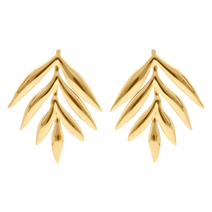 BOUCLES D'OREILLES TIGE ACIER DORÉ PENDANTE FEUILLAGE 40 X 30 DE LARGE