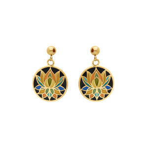 BOUCLES D'OREILLES TIGE ACIER DORÉ STELLA MIA RÉSINE FOND NOIR FLEUR DE LOTUS