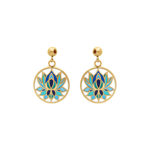BOUCLES D'OREILLES TIGE ACIER DORÉ STELLA MIA RÉSINE FOND BLANCHHE FLEUR DE LOTUS