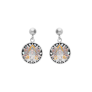 BOUCLES D'OREILLES ACIER STELLA MIA RONDE FLEUR DE LOTUS RÉSINE ET NACRE