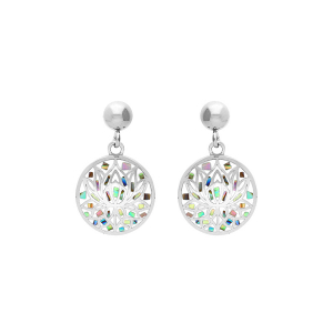 BOUCLES D'OREILLES ACIER STELLA MIA RONDE FLEUR DE LOTUS RÉSINE ET NACRE