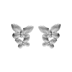 BOUCLES D'OREILLES TIGE ACIER PAPILLON DOUBLE