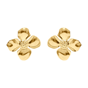 BOUCLES D'OREILLES TIGE ACIER DORÉ JAUNE FLEUR DIM 37 X 37