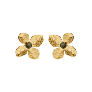 BOUCLES D'OREILLES TIGE ACIER DORÉ JAUNE FLEUR 30X30  AVEC TURQUOISE AFRICAINE RECONSTITUÉ