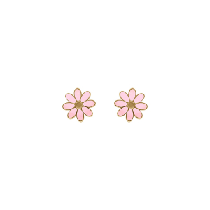 BOUCLES D'OREILLES TIGE ACIER DORÉ FLEUR RÉSINE ROSE NACRÉ