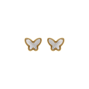 BOUCLES D'OREILLES TIGE ACIER DORÉ PAPILLON NACRE BLANCHE